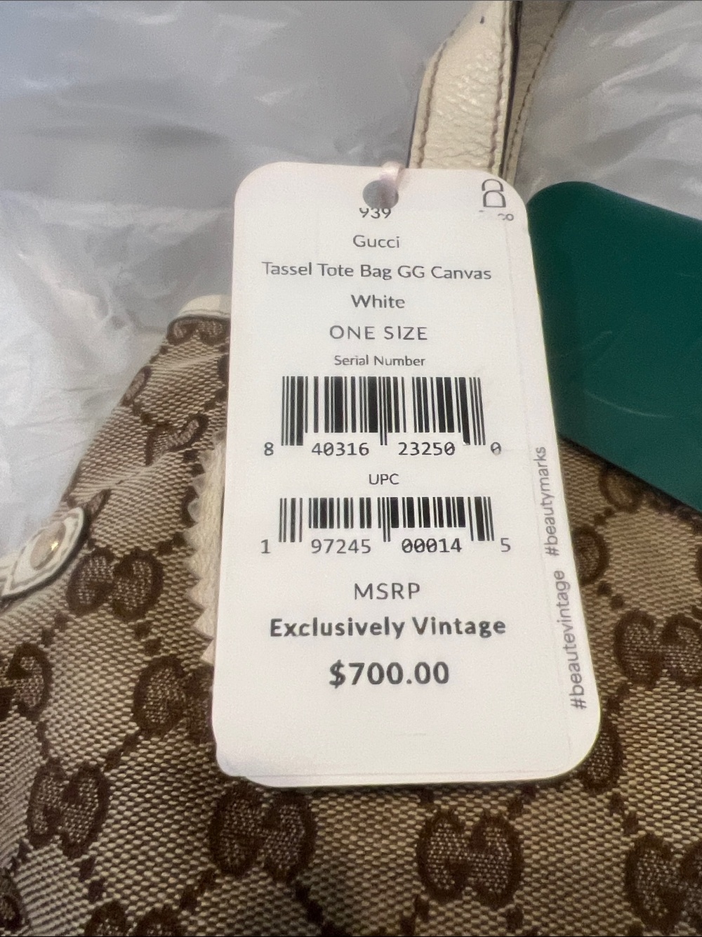 Gucci Beige GG Supreme Canvas Shoulder Bag with White Leather Trim - Picture 2 of 6